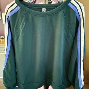 Green Sweatshirt with Striped Sleeves